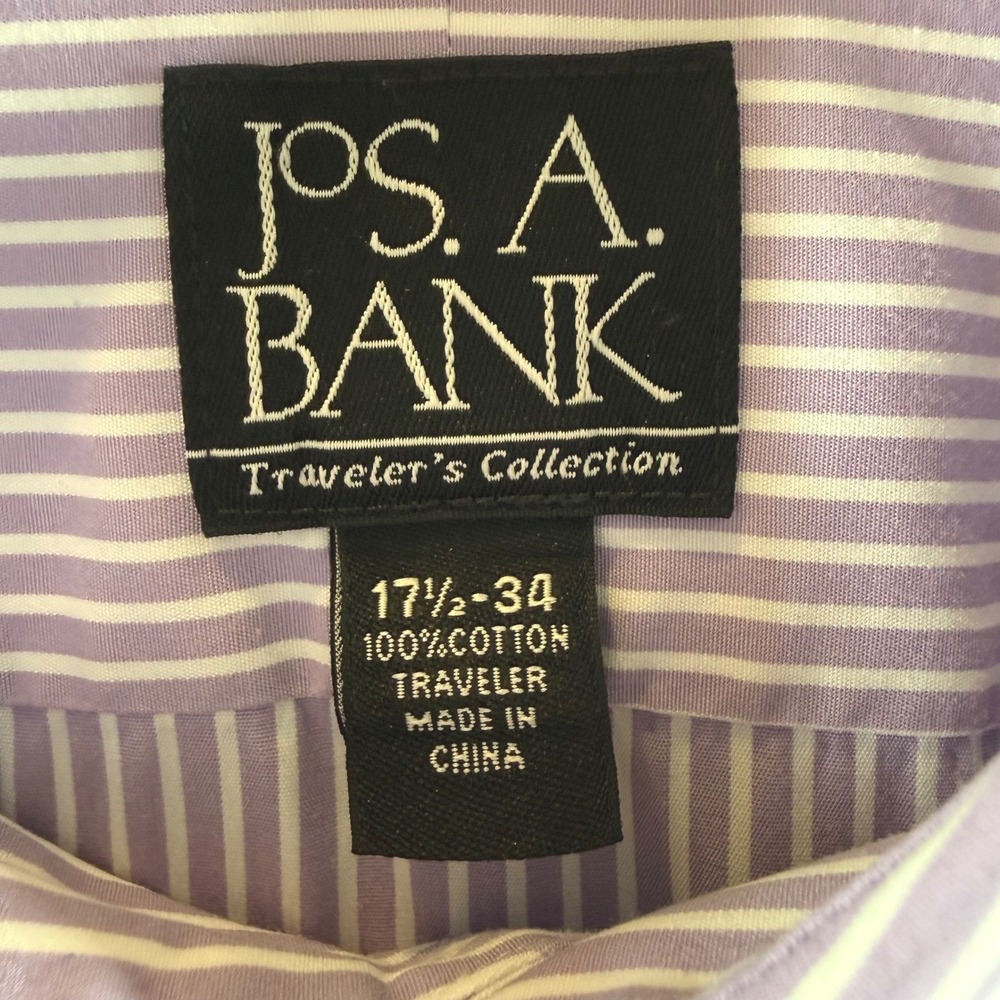 Jos. A. Bank 17.5-34 Traveler's Collection Button Down Striped Purple White - Picture 2 of 6